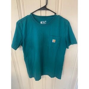 Carhartt Womens Loose Fit Pocket T-Shirt Teal Green Short Sleeve Cotton Small